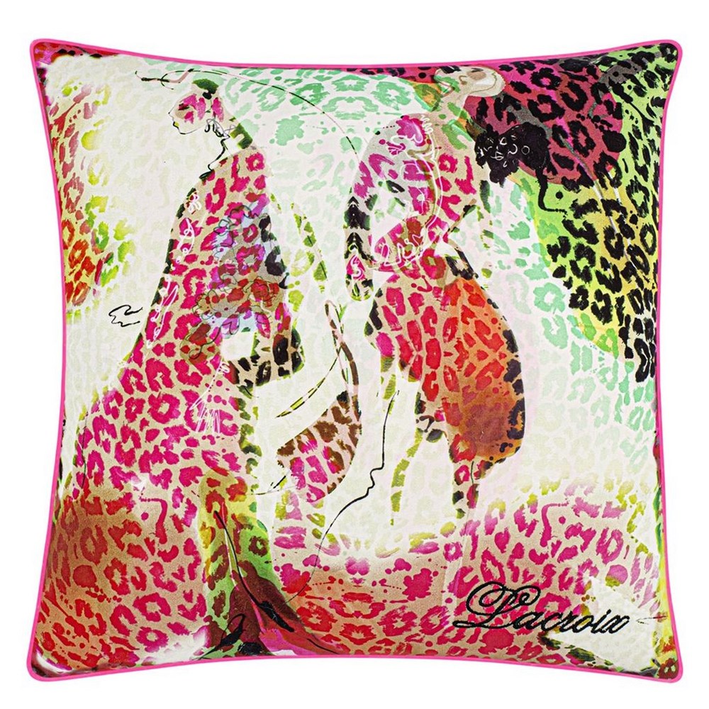 Christian Lacroix Les Felines Leopard Print Cushion Magenta Pink